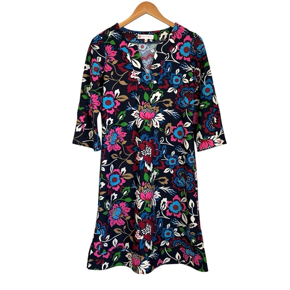 Jude Connally Womens Megan Floral Tunic Dress Sz Small Multicolor 3/4 Sleeves